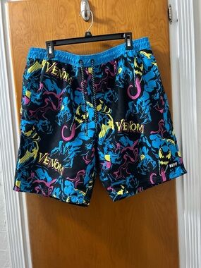 Neff Black Swim Shorts with Blue, Pink & Yellow Venom Print